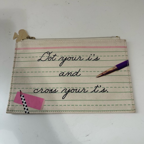 Kate Spade Cream and Green Lined Pencil Pouch Size 5.5'' h x 8.5'' w - Picture 1 of 11